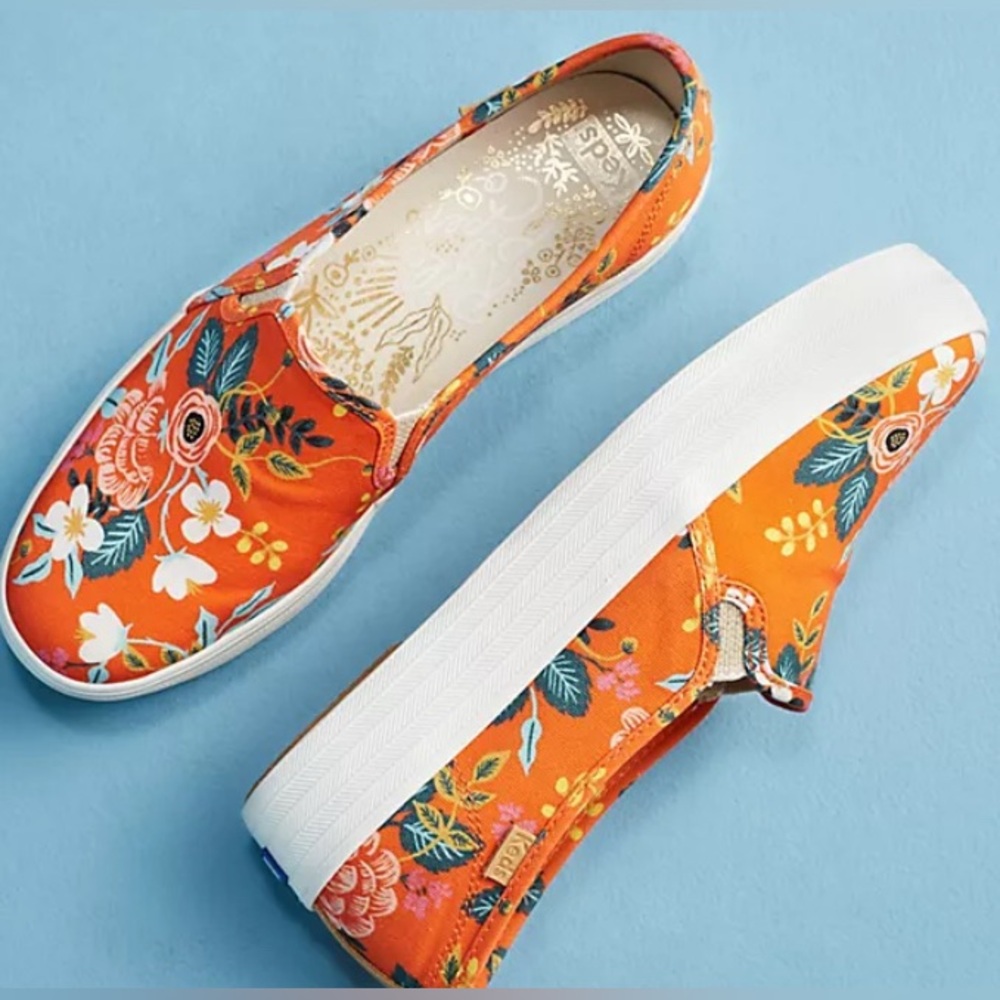 Keds Orange Floral Slip-On Platform Sneakers